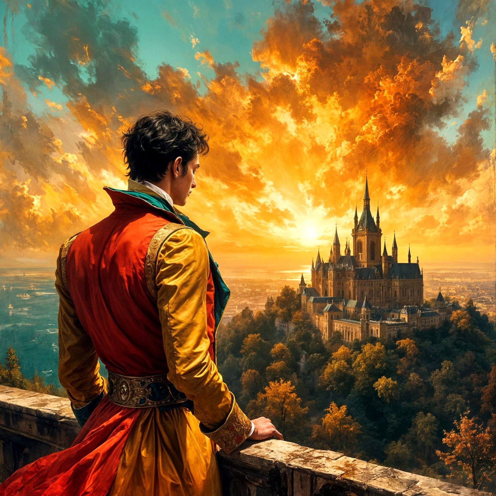 Rococo Prince Amidst Expressive Sunset