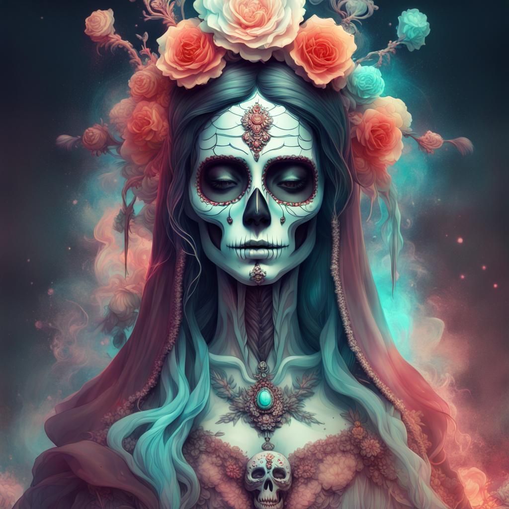Santa Muerte Digital Painting in Anime Style
