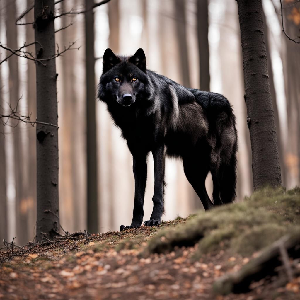 Black Wolf in Woods: A Wildlife Portrait