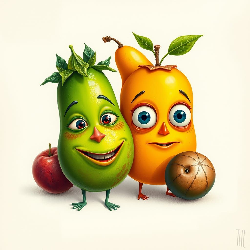 Whimsical Fruits with Exaggerated Facial Expressions