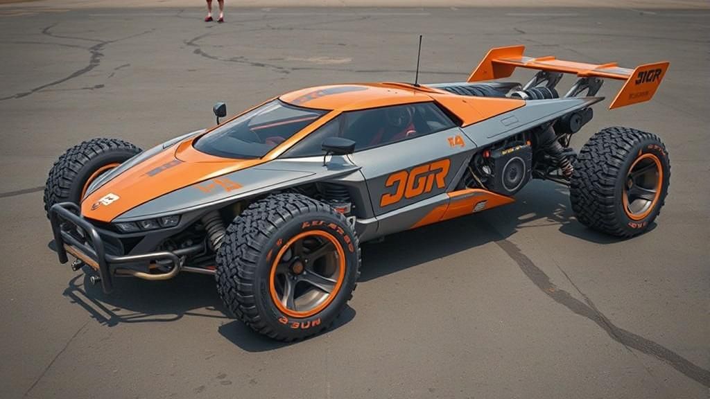 Cyberpunk Muscle Buggy with Japanese Logos