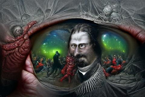 Sinister Universe Reflected in Eye, Gothic Horror Style