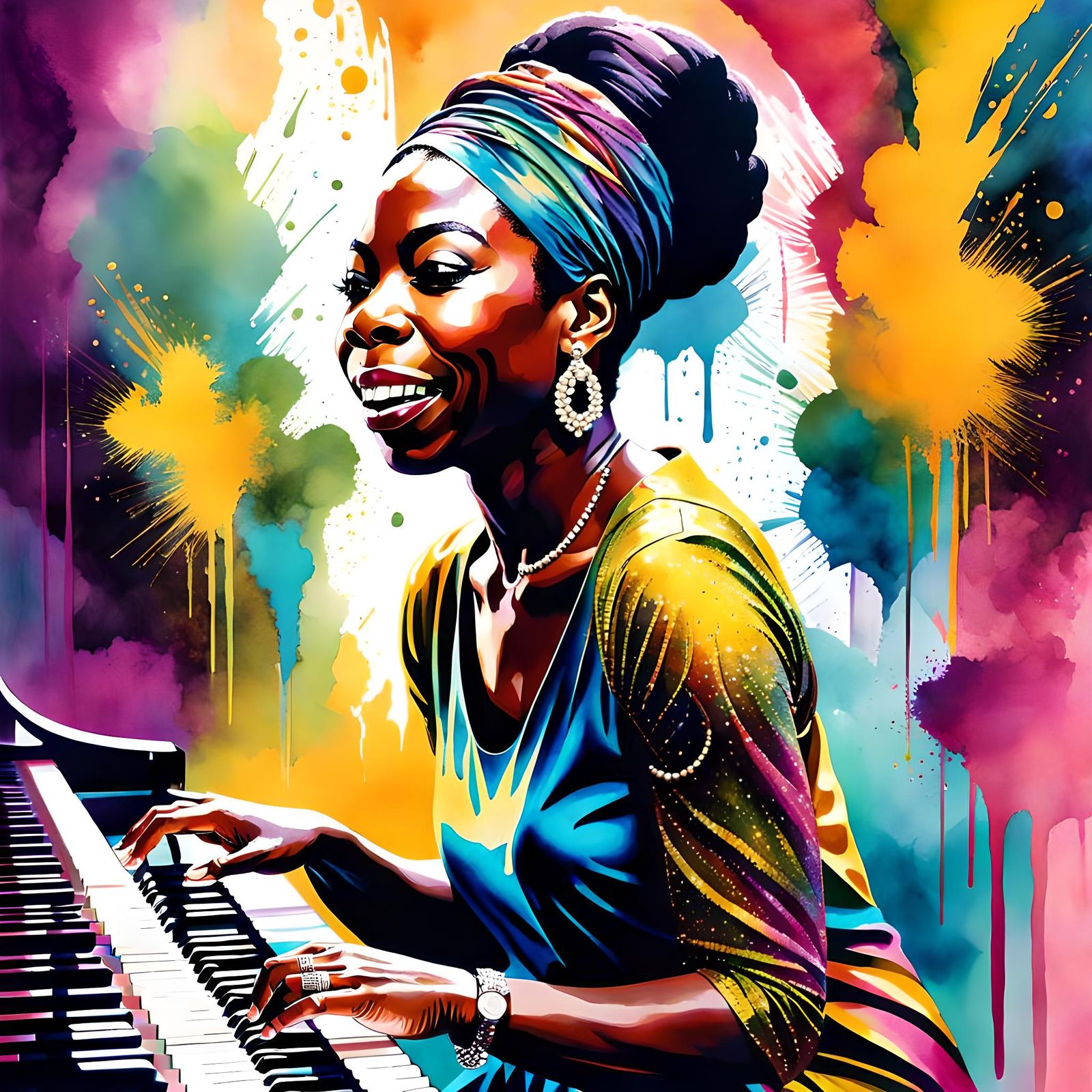Nina Simone Portrait: Aquarelle Watercolor Art