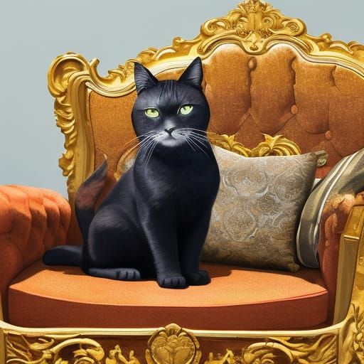 Gouache Masterpiece of a Regal Gato in Luxurious Splendor