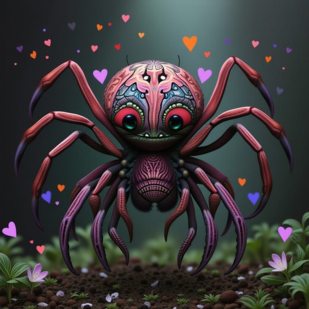 Whimsical Love Spider with Hearts, Pop Art Style
