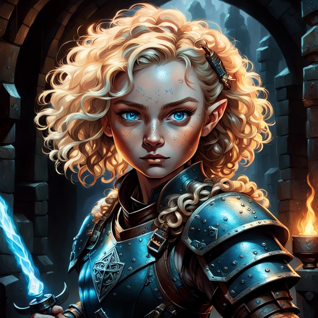 Halfling Locksmith in a Dungeon, Hyperdetailed Portrait
