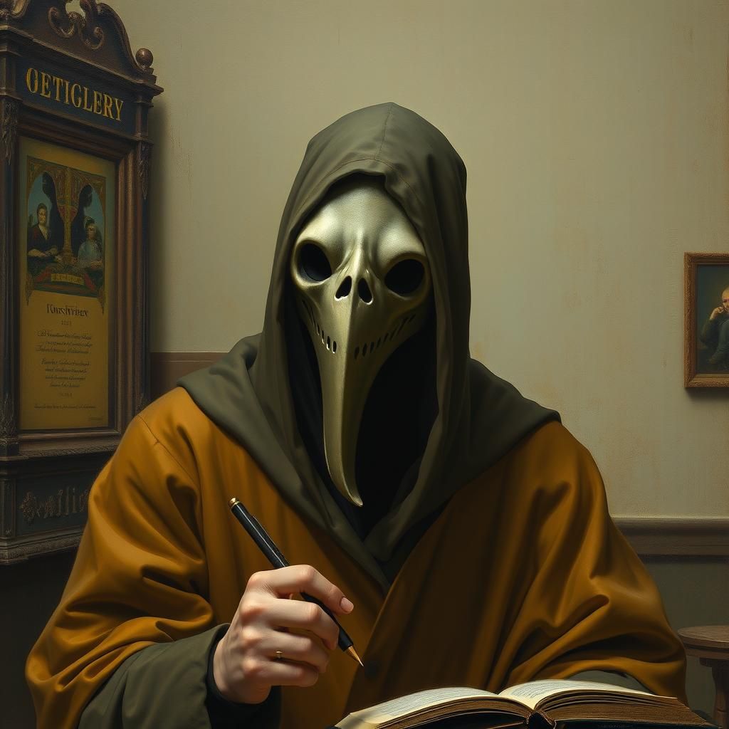 Masked Ghostwriter Portrait in Gustav Klimt Style