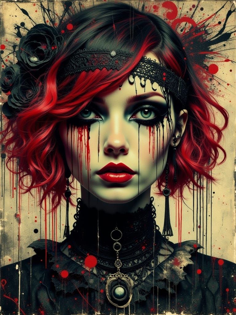 Gothic Abstract Portrait of a Melancholic Woman