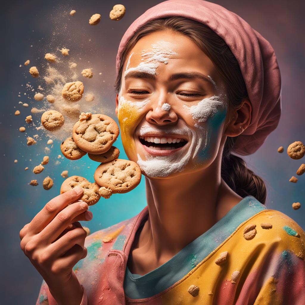 Hyperrealistic Woman Baking Cookies in Splash Art Style