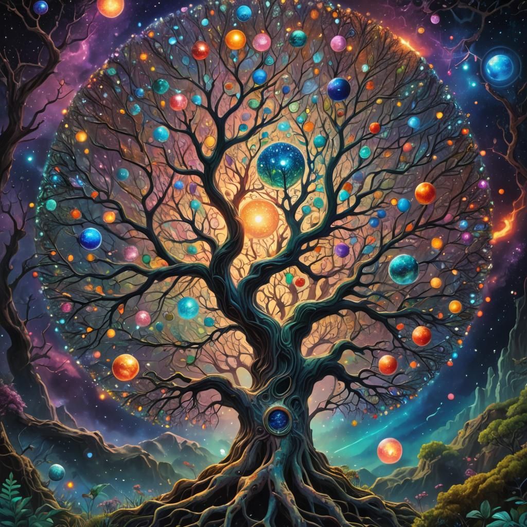 Astral Tree Representing Human Soul in Holographic Style