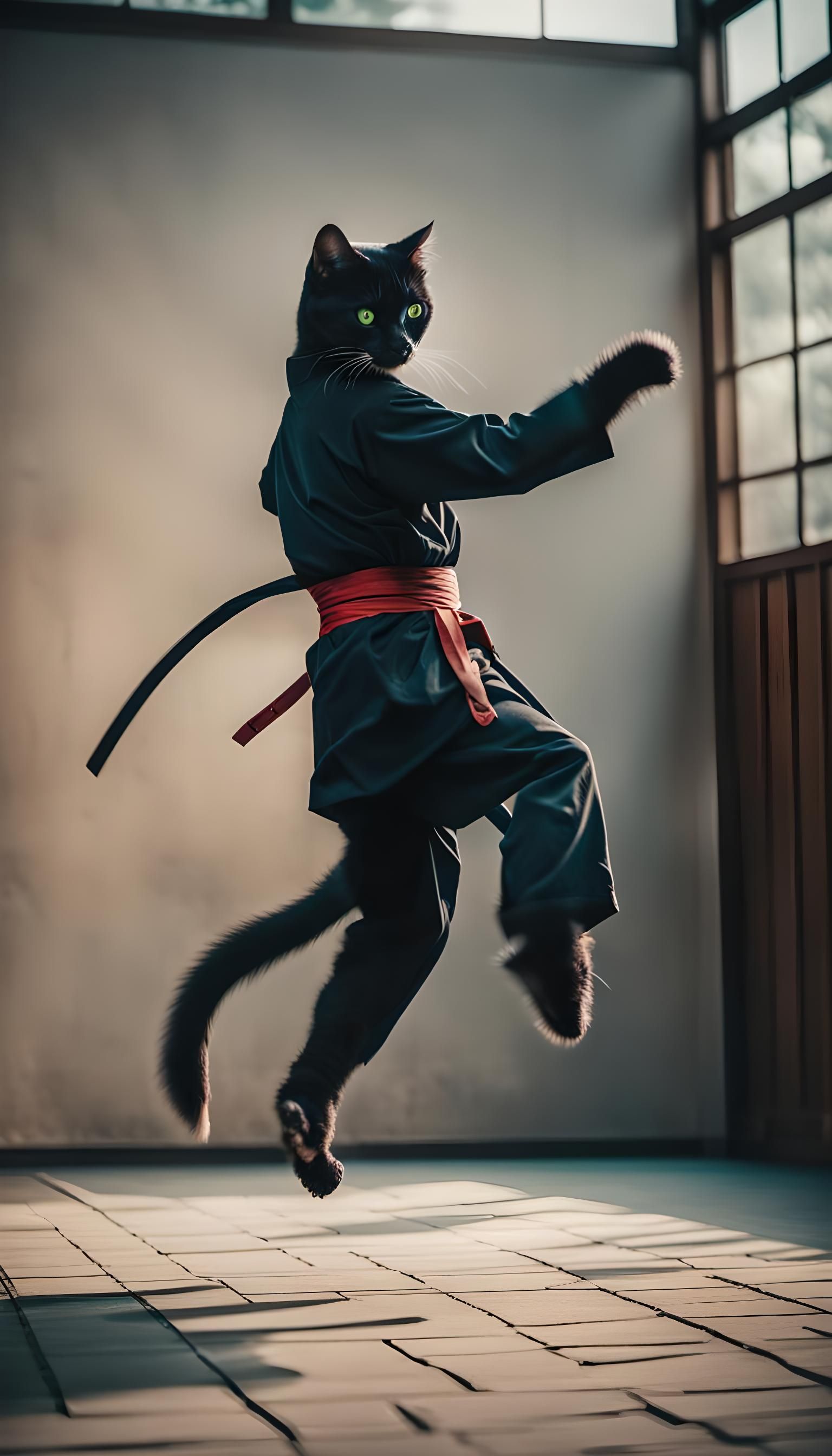 Ninja Cat doing a kick