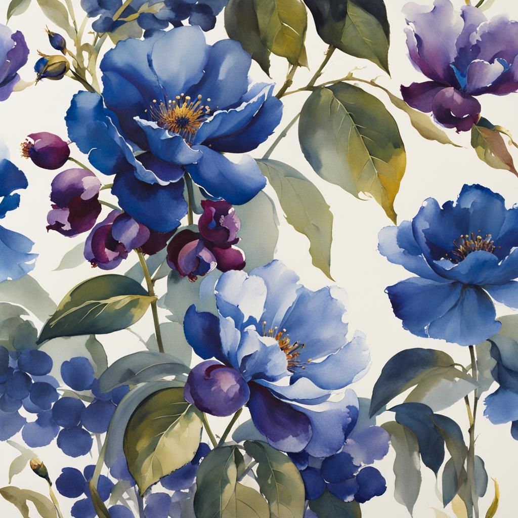 Blue and Purple Flowers in Renaissance Style