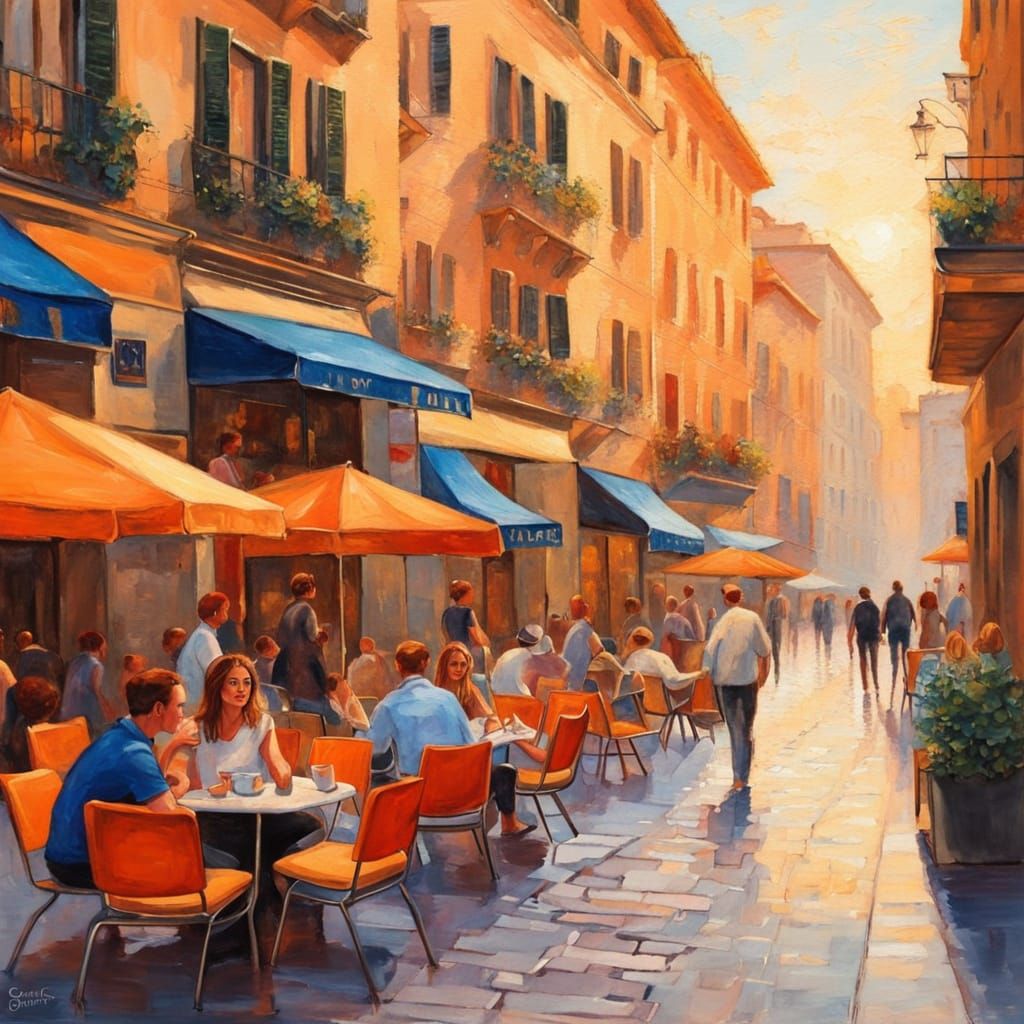 Vibrant Summer Street Scene in Impressionist Style