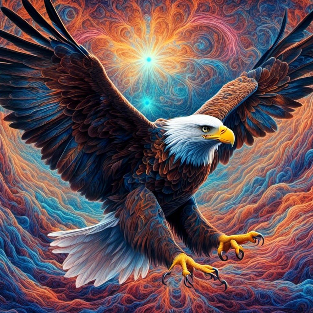 Flying Eagle in Holographic Astral Illustration