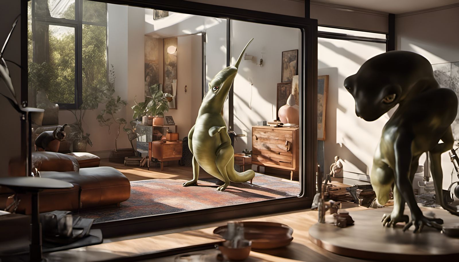 Alien Pets Doing Calisthenics in Surreal Style