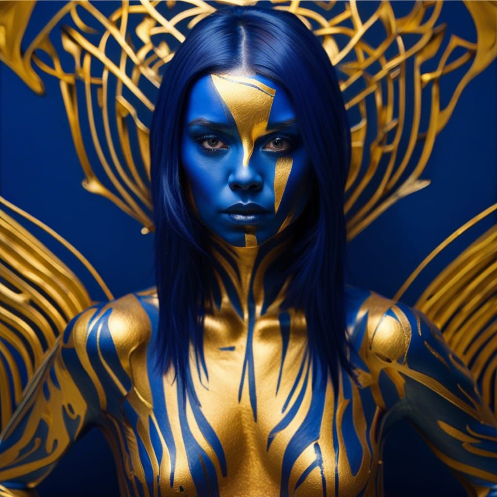 Woman with Gold and Blue Body Paint