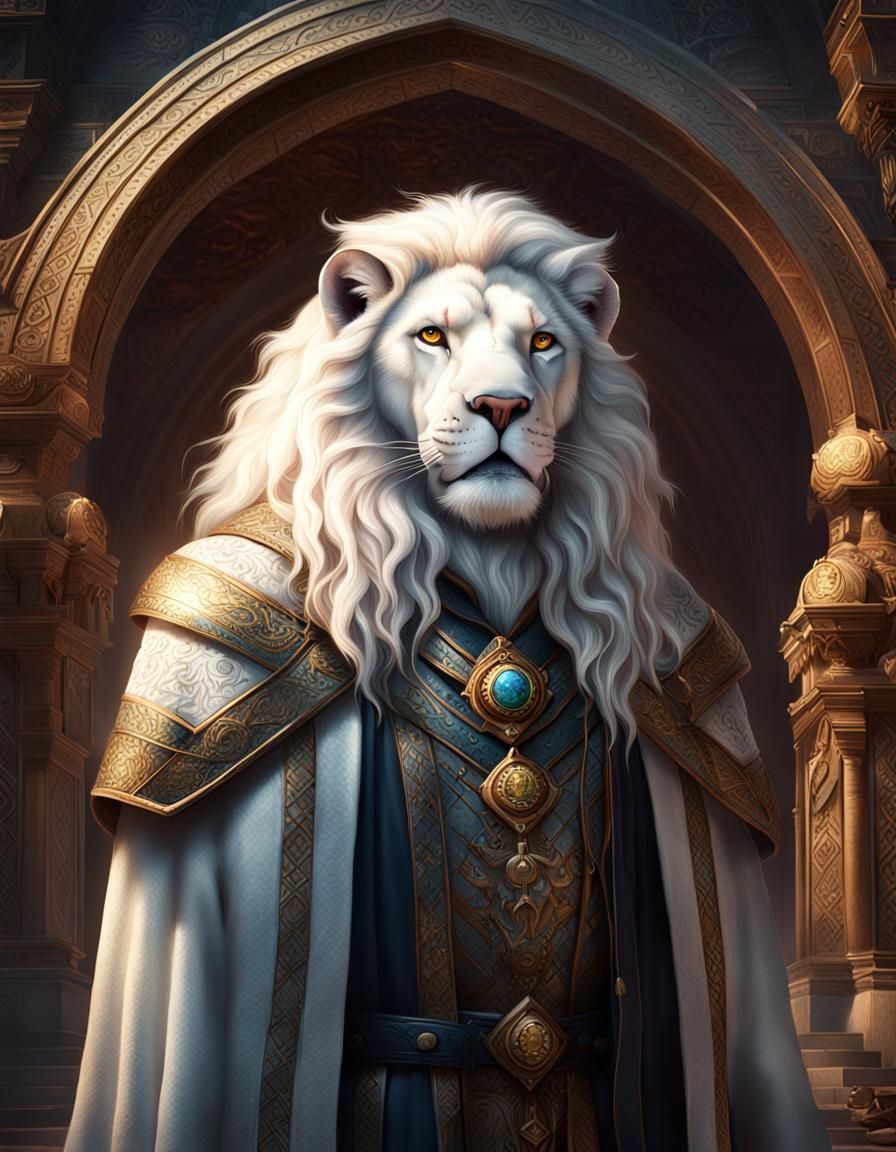 Albino Lion Arch Wizard in Dark Fantasy Style
