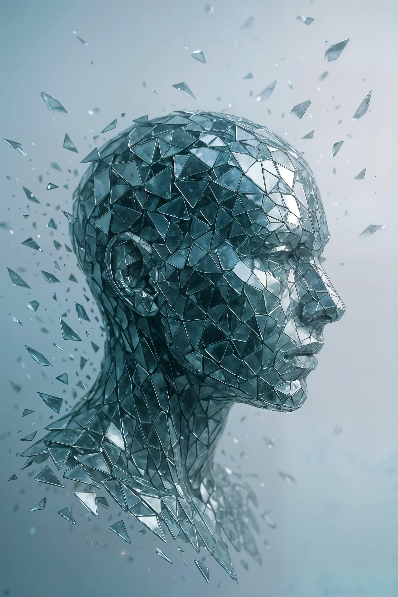 Shattered Glass Portrait in Hyperrealistic Digital Art
