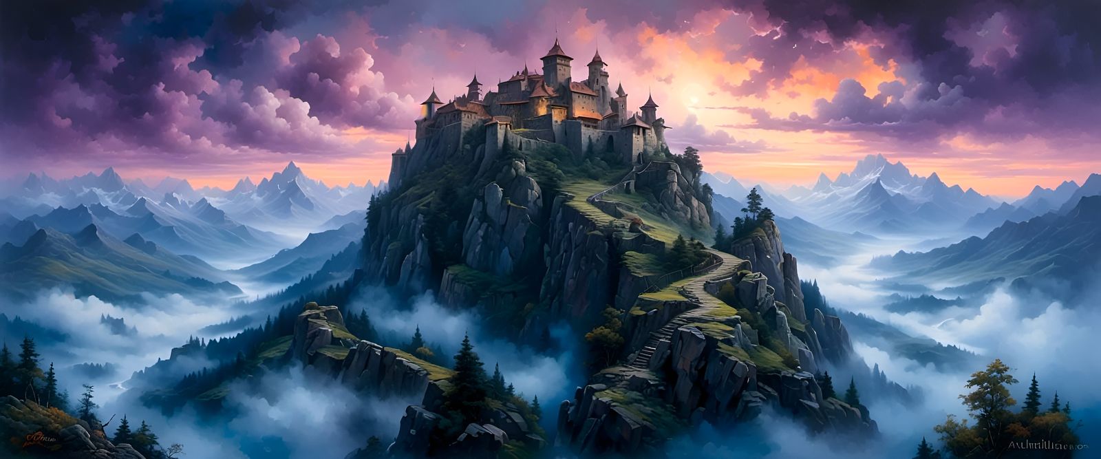 Mountain Fortress in Dusky Epic Fantasy Style