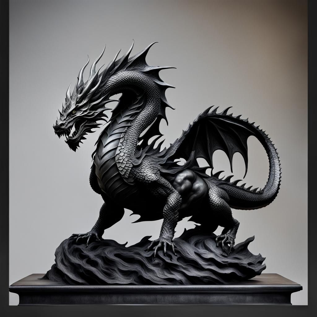 Metal Dragon Armor Statue on Pedestal