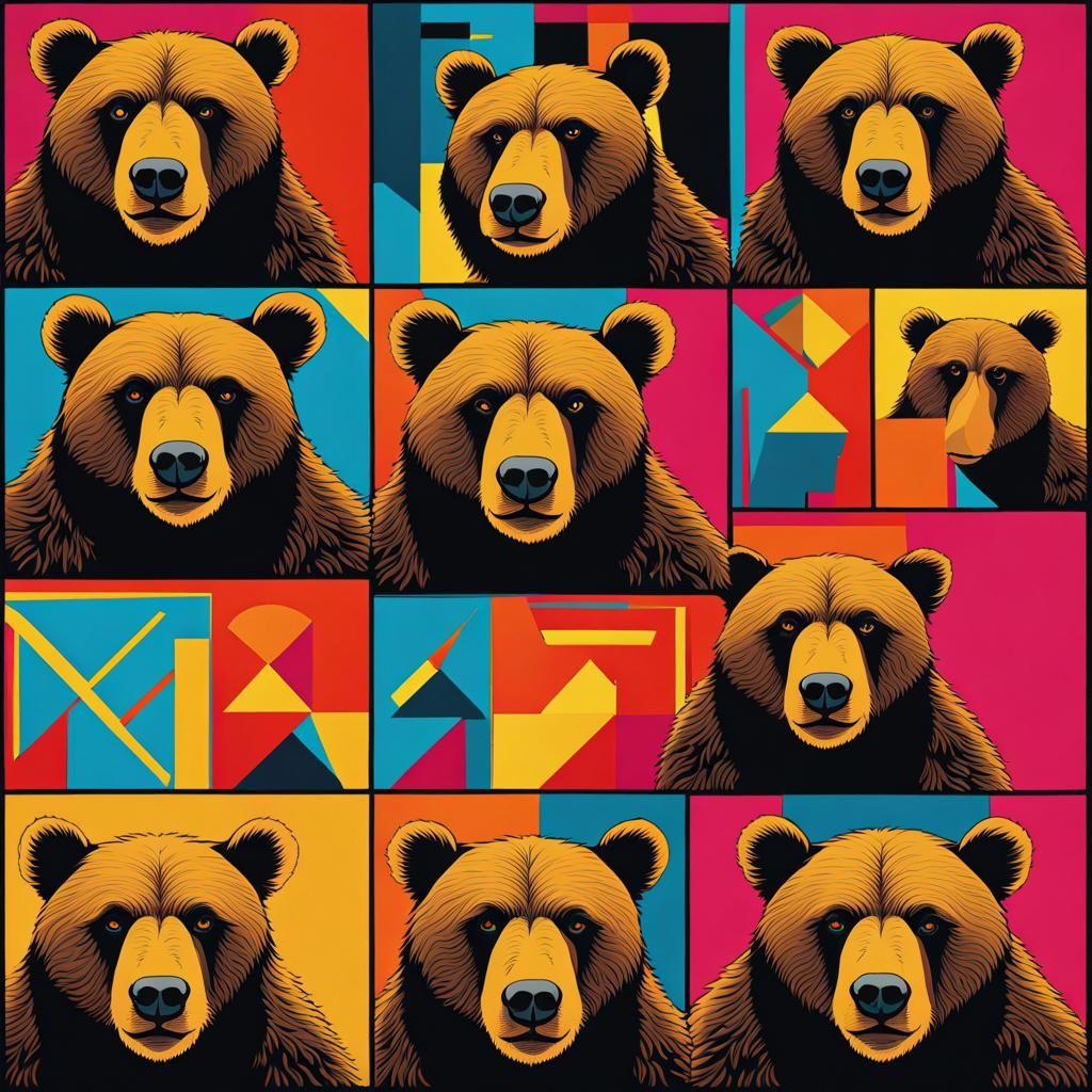 Pop Art Bears in Geometric Bauhaus Style