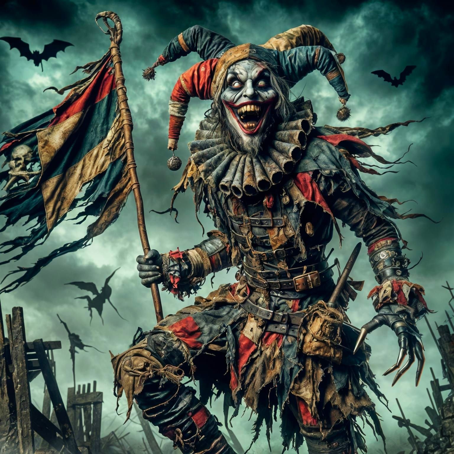 Chaotic Jester in Dark Vintage Comic Style