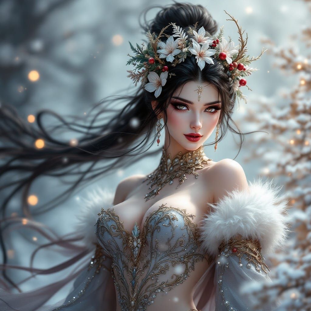 A fierce and elegant Christmas Fairy goddess, Transform Stat...