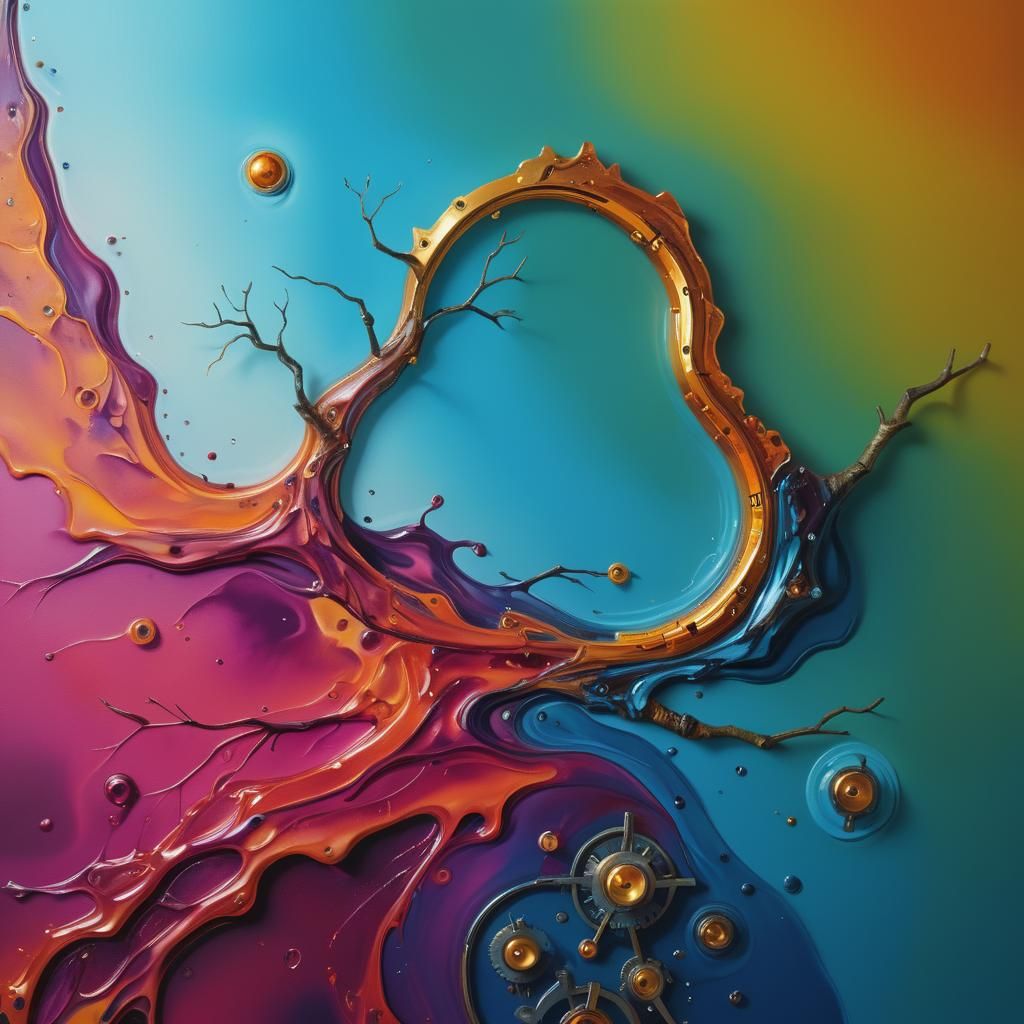 Melting Clock in Dreamscape: A Surrealist Oil Painting