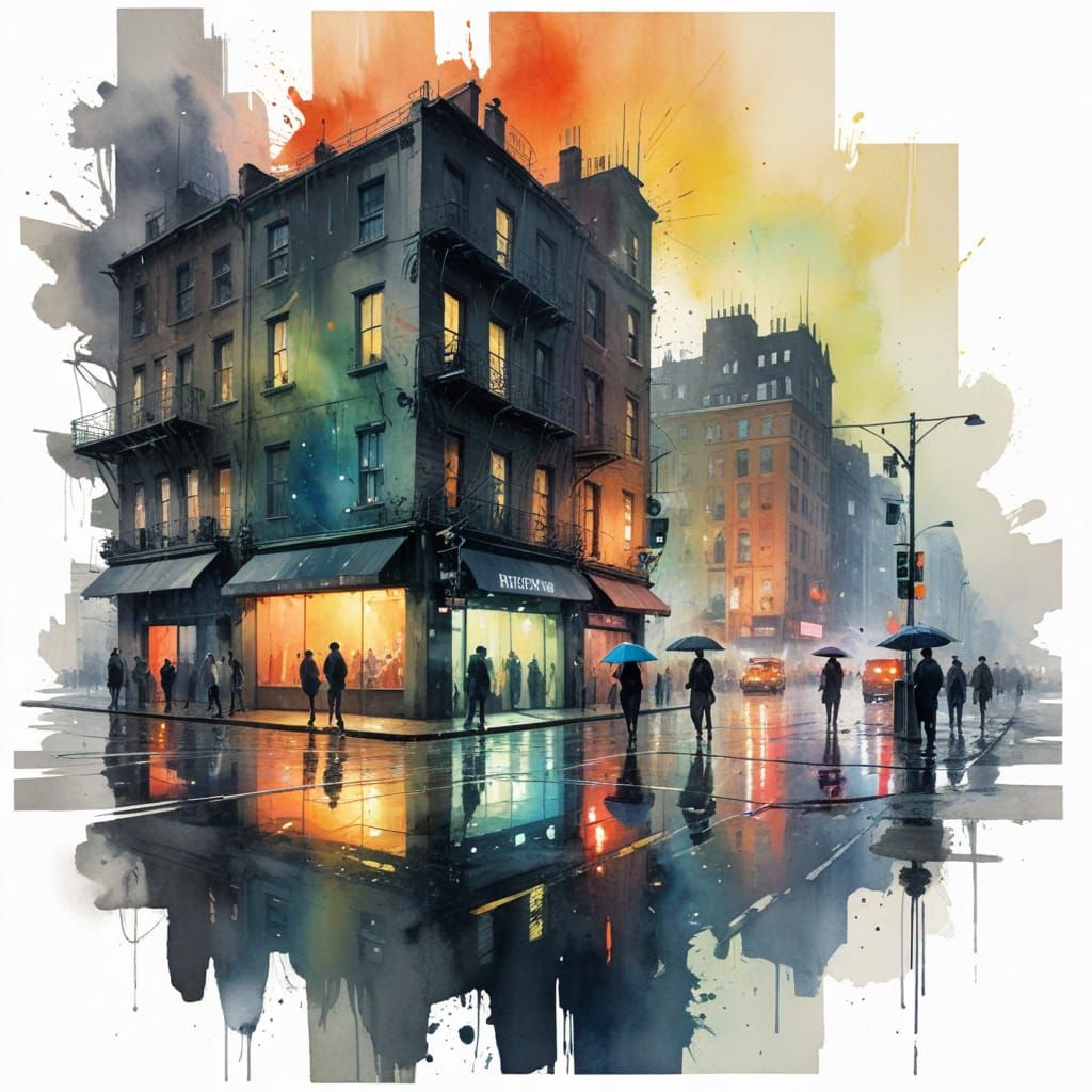 Vibrant Neon Dance in the Rainy City