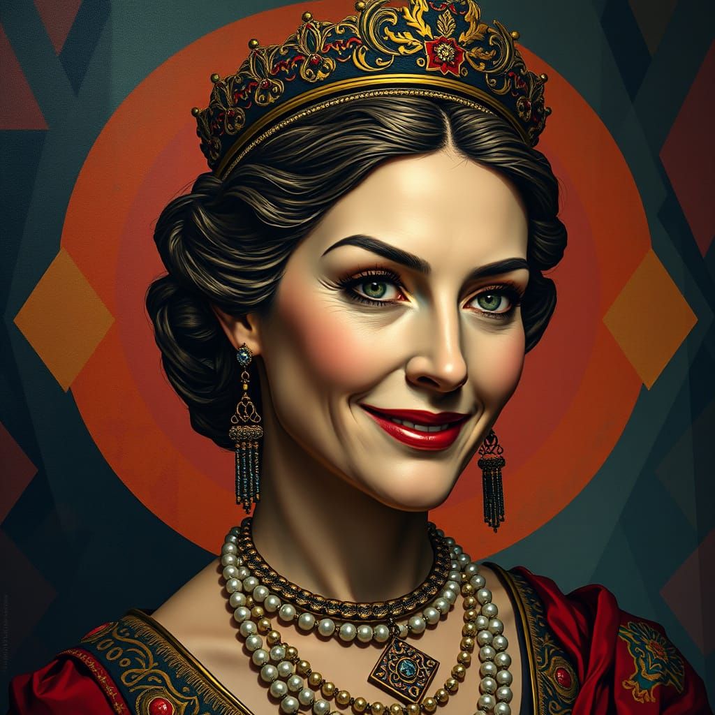 Majestic Woman with Ancient Secrets in a Vibrant Art Deco Wo...