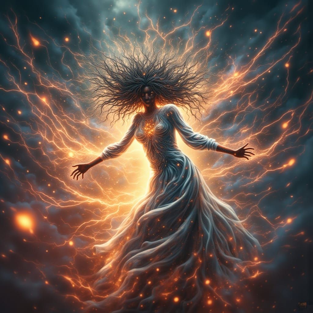 Woman Transforms to Light in Surreal Digital Art