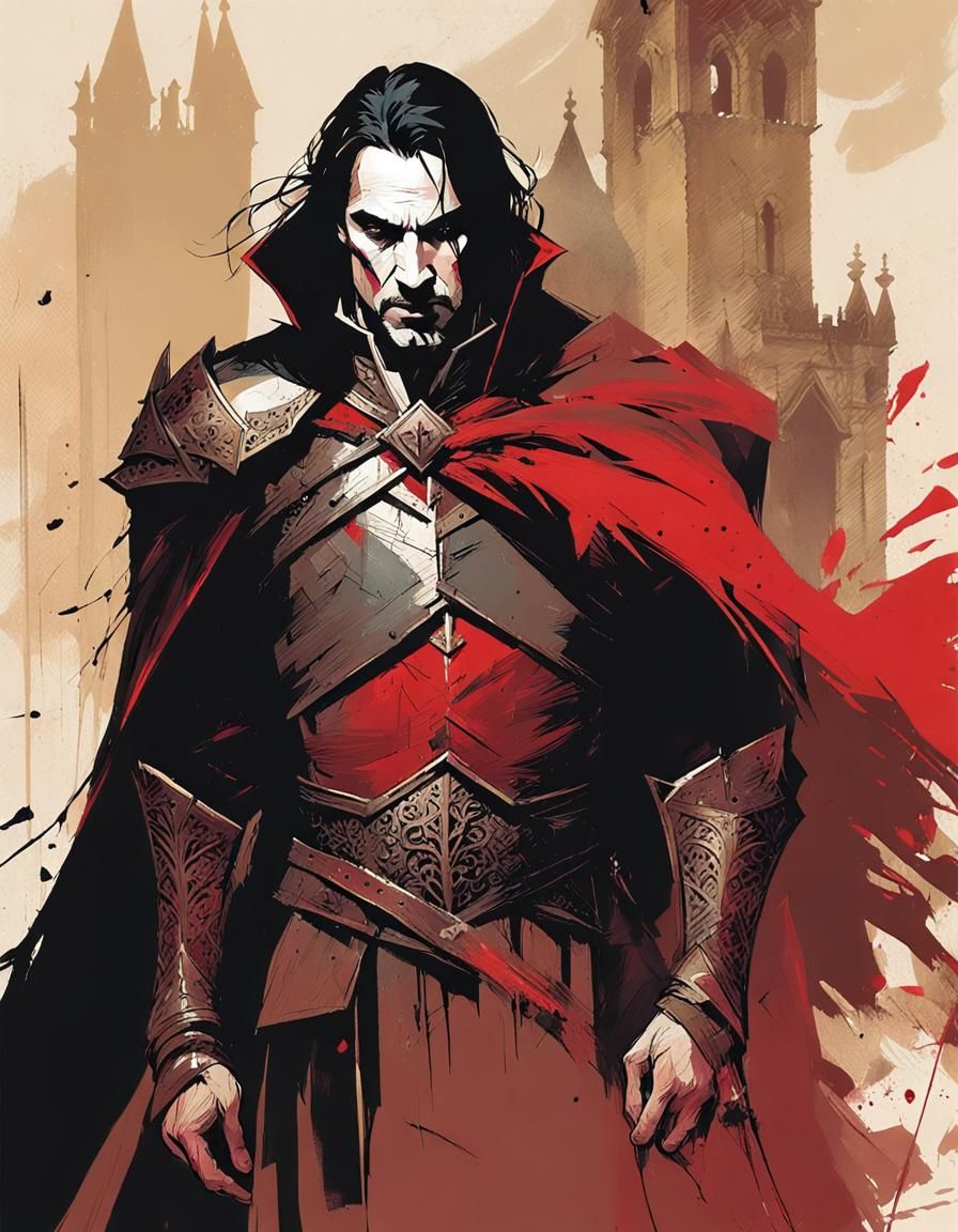 Medieval Dracula Action Portrait in Mixed-Media Collage