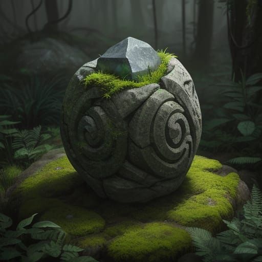 Mysterious Glowing Stone in Lush Jungle