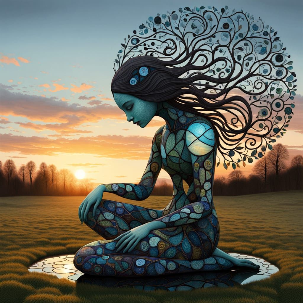 Surreal Woman Sculpture at Sunset by Kedziora