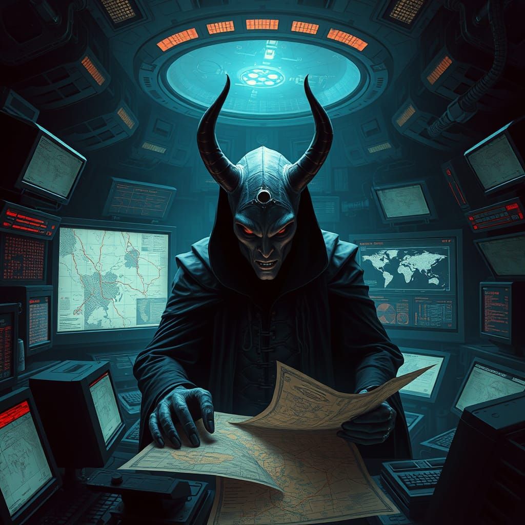 Dark Visionary in a Futuristic Lair