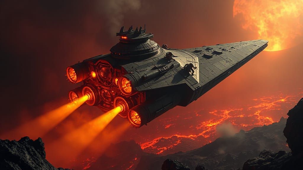 Dieselpunk Obsidian Star Destroyer in Hell with Devil Astron...