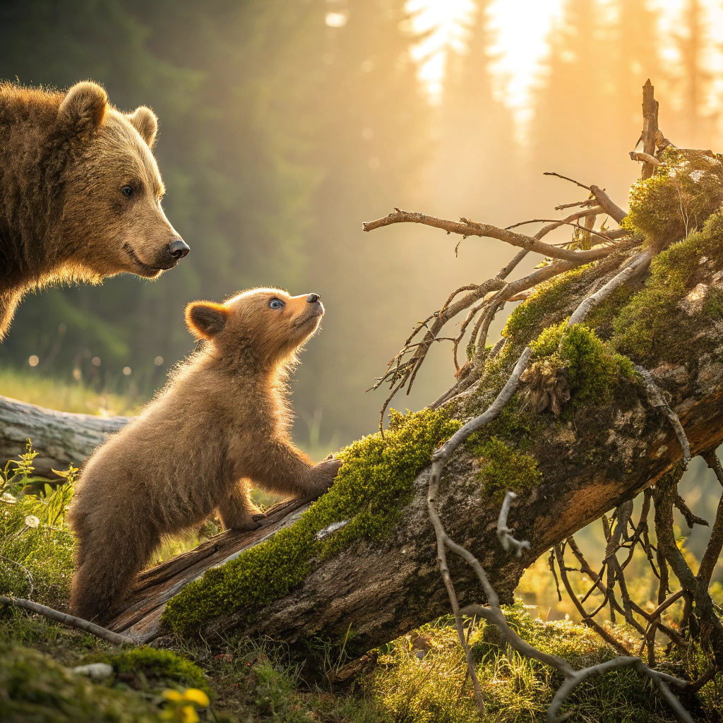 Bear Cub's Forest Frolic: A Whimsical Scene