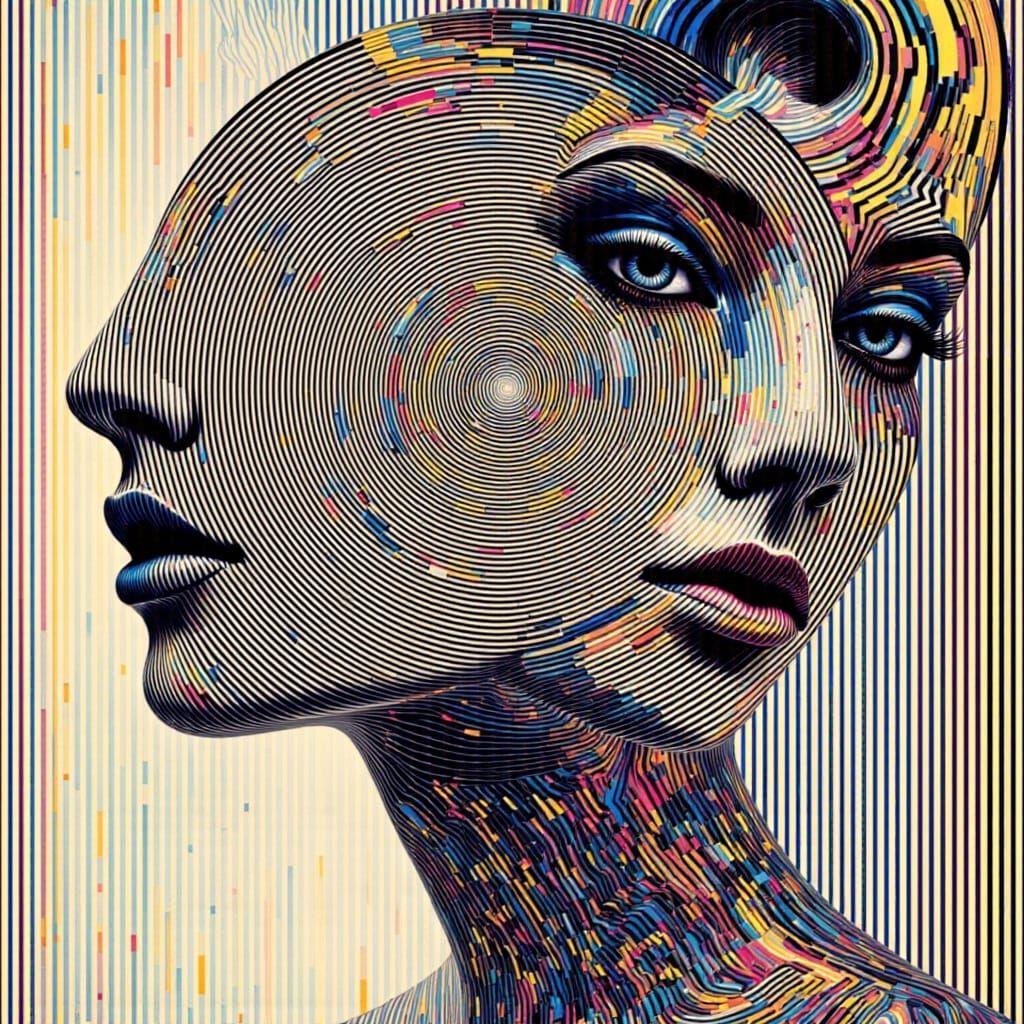 Surreal Abstract Portrait in Geometric Op Art Style