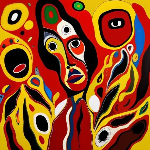 Abstract Faces: Aboriginal Oil Painting in Red