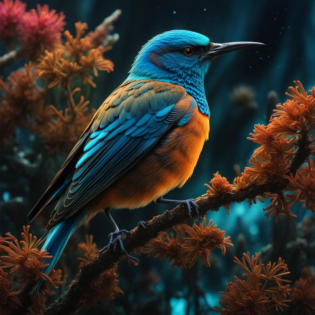 Majestic Bioluminescent Bird in Hyperdetailed 8k