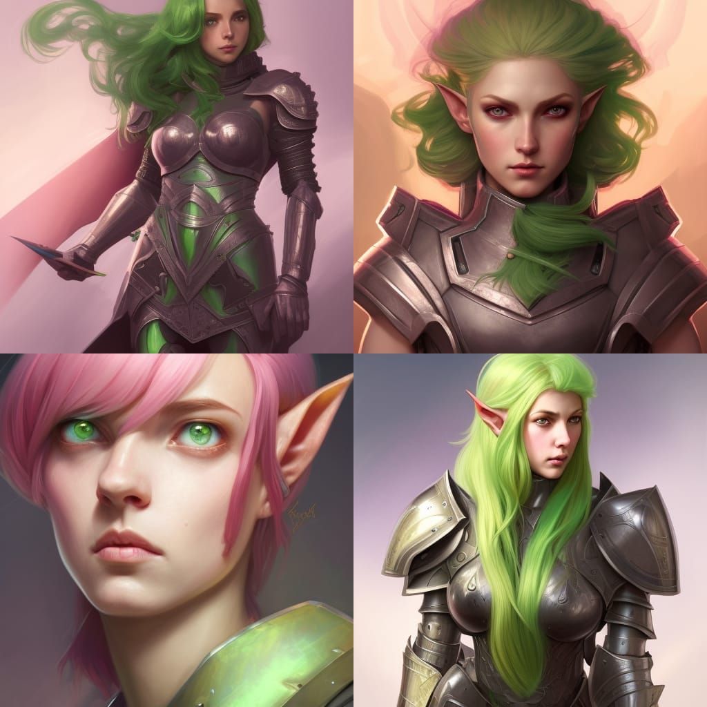 Elven Knight Paladin with Pink Eyes, Digital Art