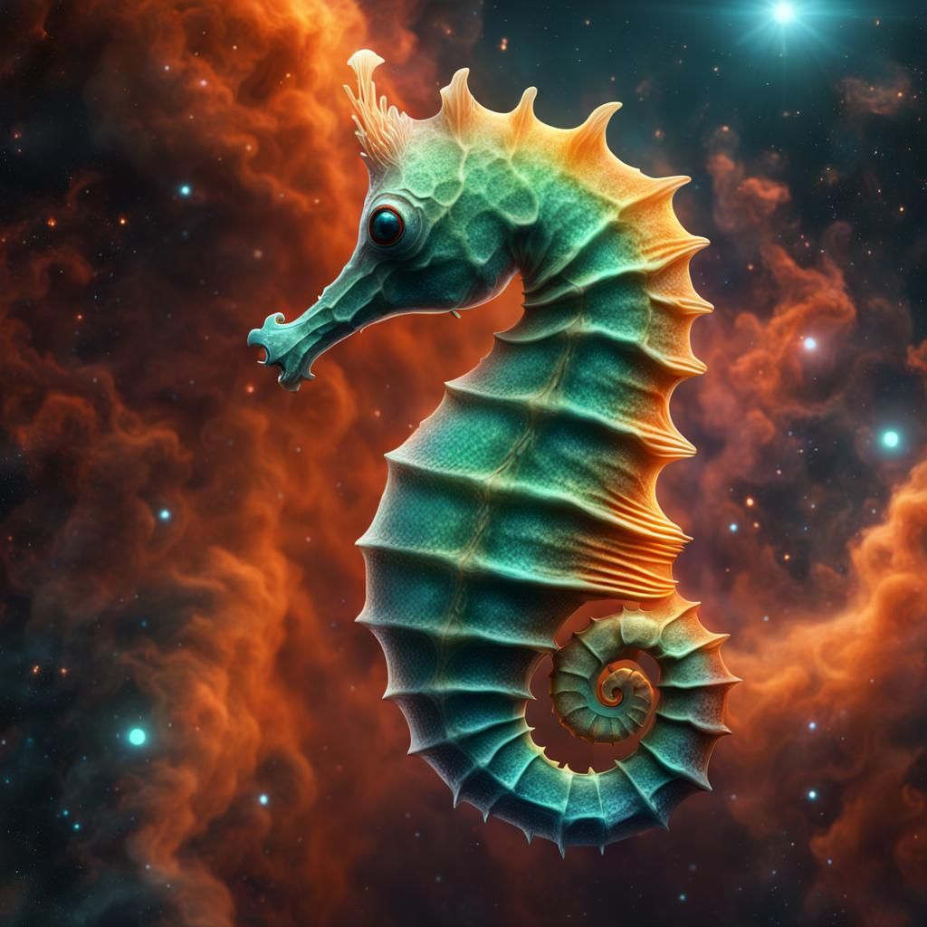 Seahorse Among Nebulae: Detailed Matte Painting