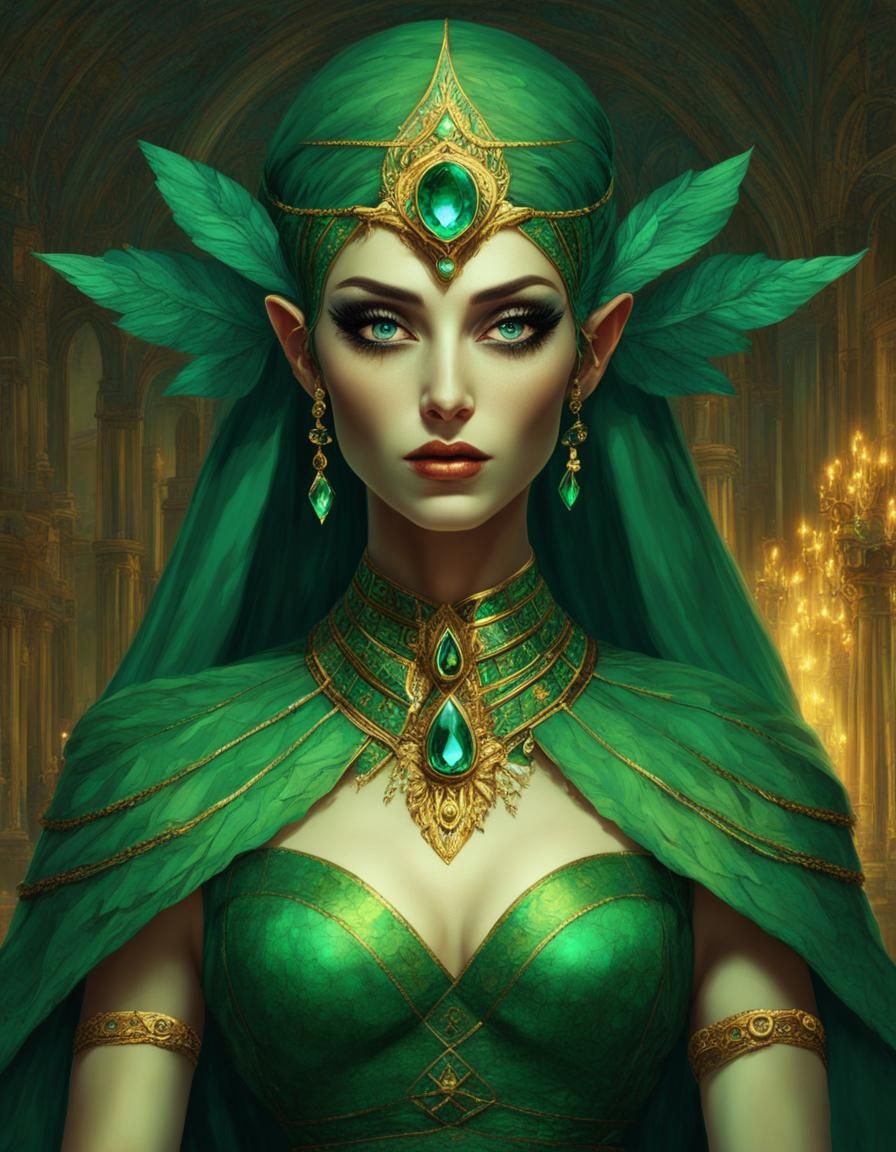 Enigmatic Emerald Elf with Electrified Eyes