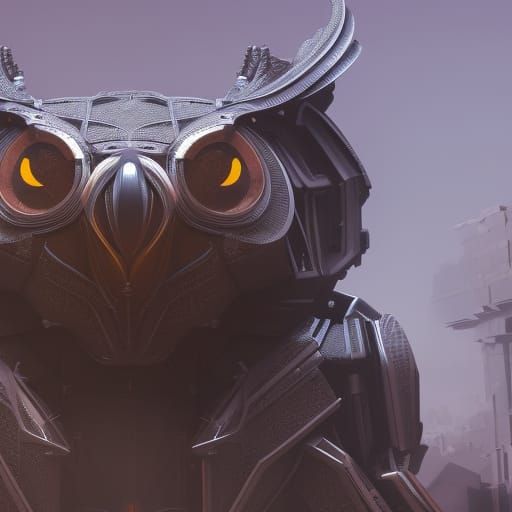 Giant Mechanical Owl in Futuristic Sci-Fi Style