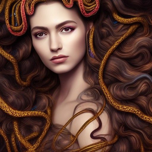 Goddess Portrait with Snake Hair in Art Nouveau Style