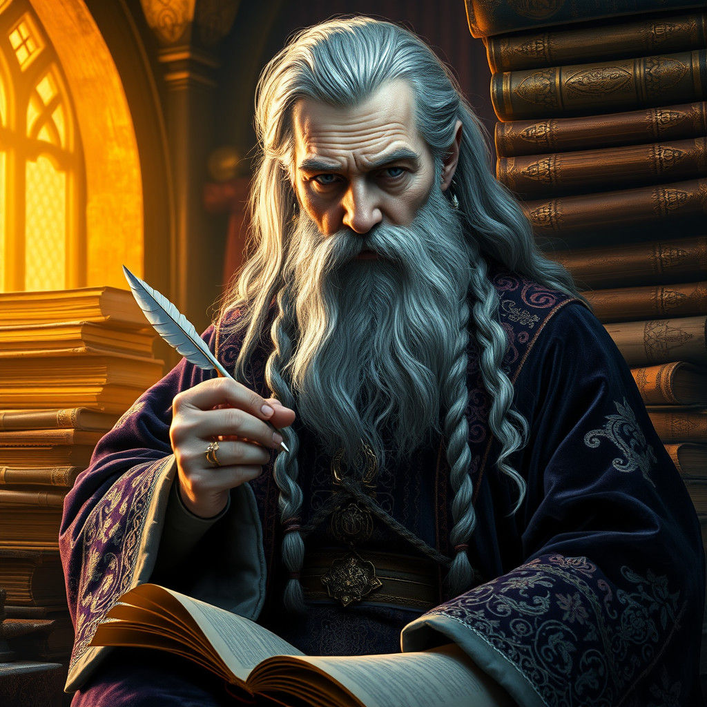 Regal Sage Surrounded by Ancient Lore