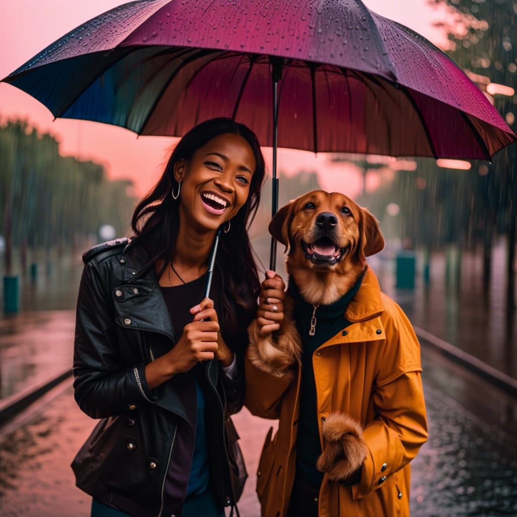 Dog and Owner Share Joyful Sunset Moment