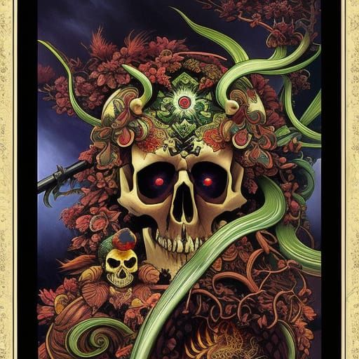 Cartoon Skull Emblem in Cyberpunk Fantasy Style