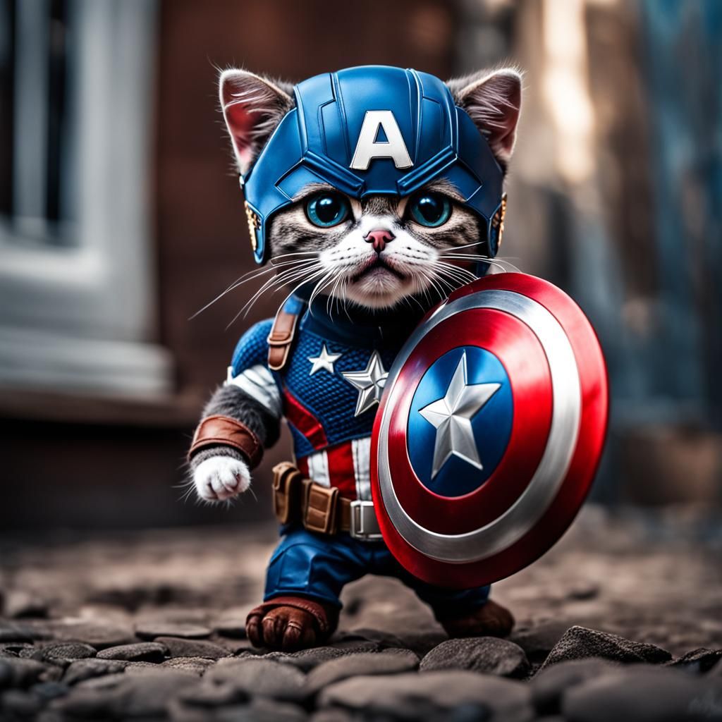 Hyperrealistic Captain America Kitten with Tiny Mask