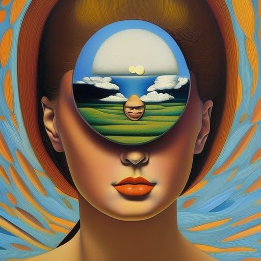 Surreal Portrait with Eggs in Magritte Style